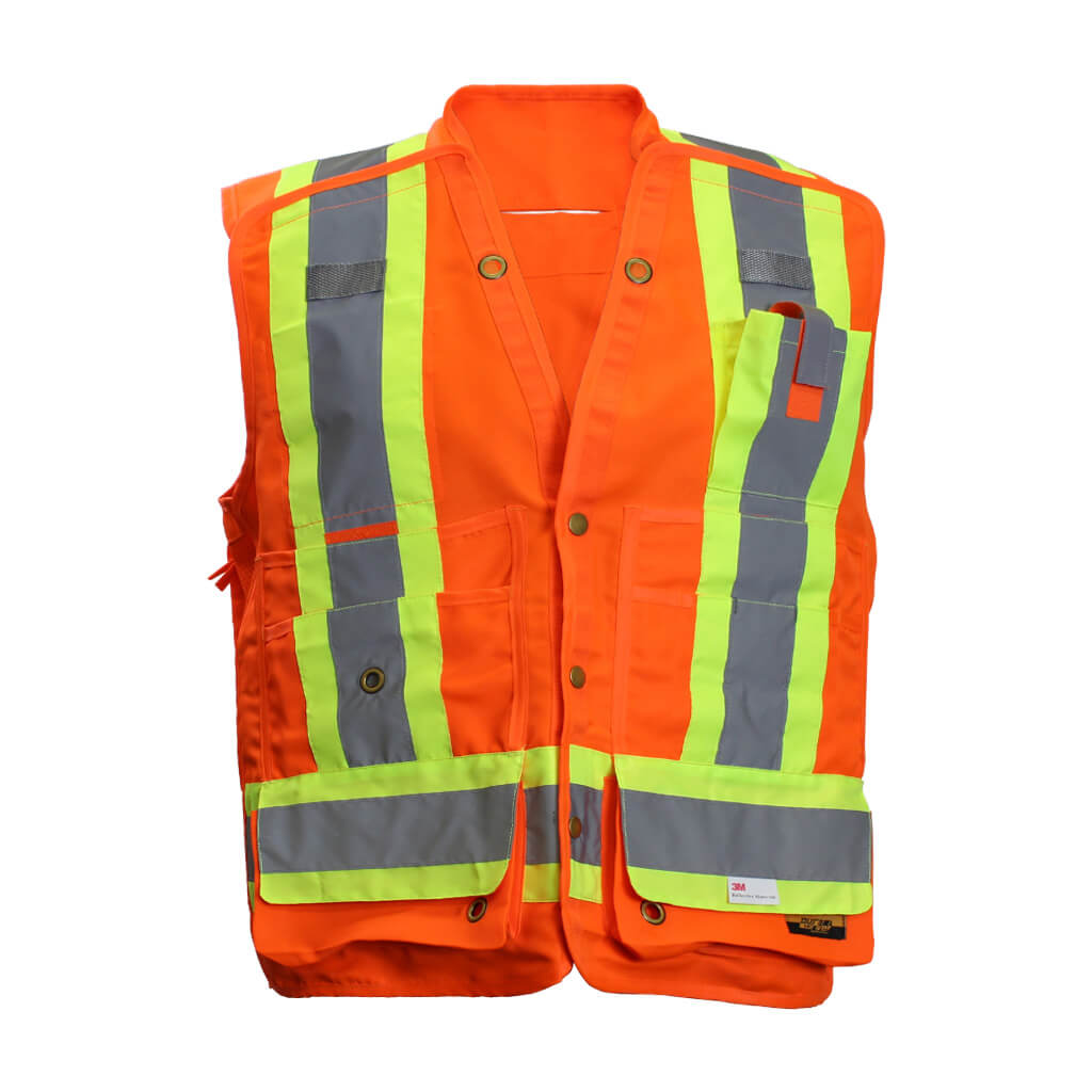 DuraDrive Men's High-Visibility CSA Class-2 Level-2 15-Pocket Surveyor's 5-Point Tear-Away Safety Vest