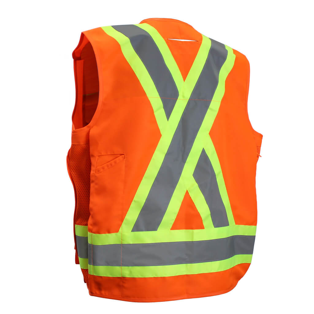 DuraDrive Men's High-Visibility CSA Class-2 Level-2 15-Pocket Surveyor's 5-Point Tear-Away Safety Vest