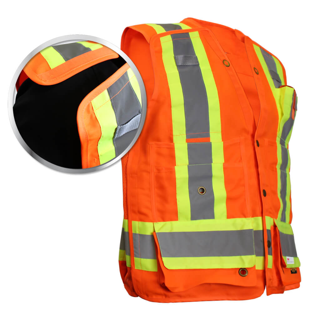 DuraDrive Men's High-Visibility CSA Class-2 Level-2 15-Pocket Surveyor's 5-Point Tear-Away Safety Vest