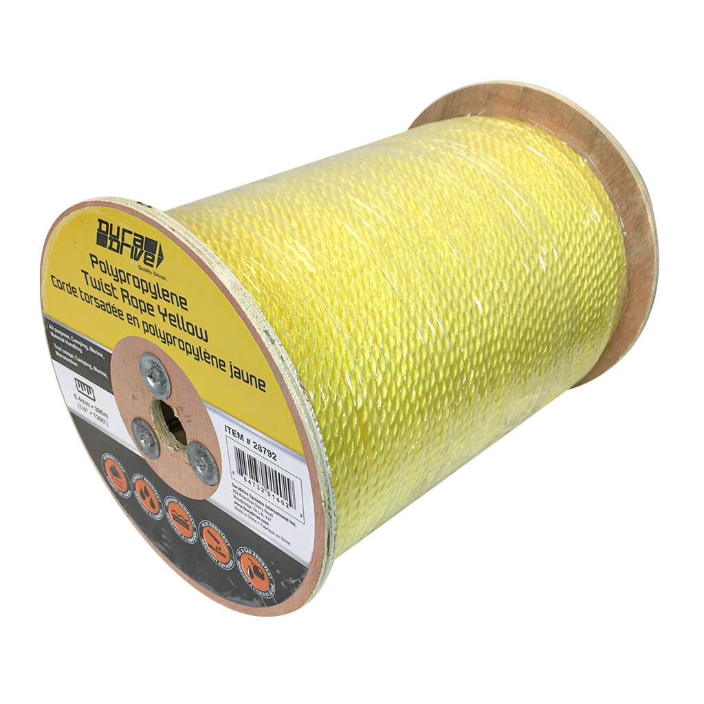 DuraDrive 1/4 in. x 1300 ft. Polypropylene 3-Strand Twist Yellow Rope