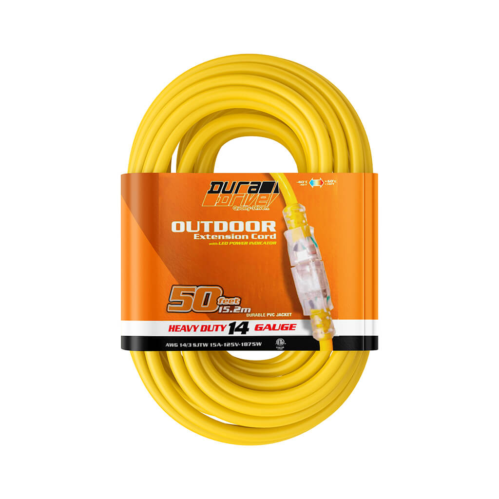 DuraDrive 50 ft. 14/3 SJTW Lighted Single Tap Power Extension Cord