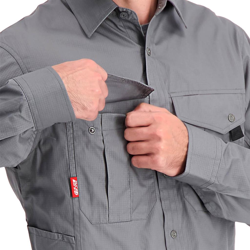 DuraDrive Men's HERO RED LABEL Grey Ripstop Long Sleeve Work Shirt
