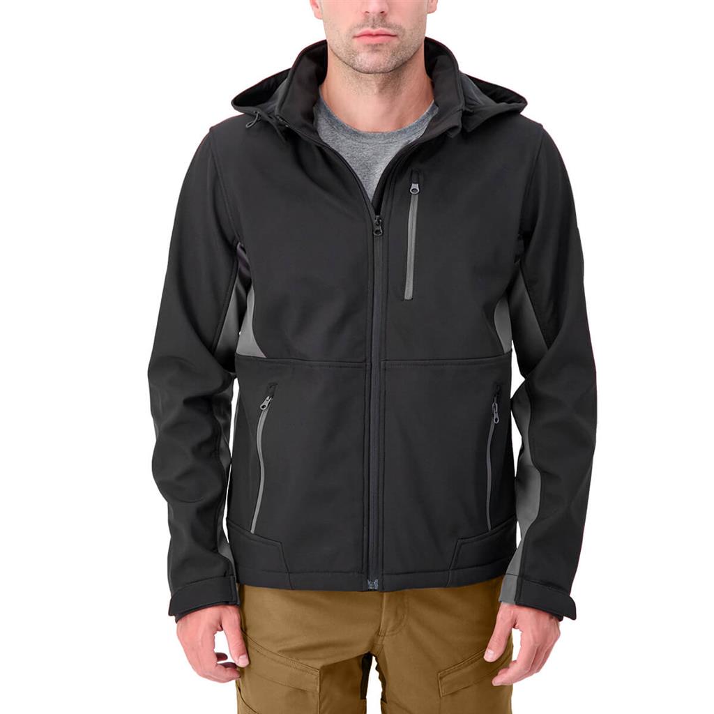 DuraDrive Men's FIGHTER GREEN LABEL Black and Grey Water Resistant Hooded Softshell Jacket