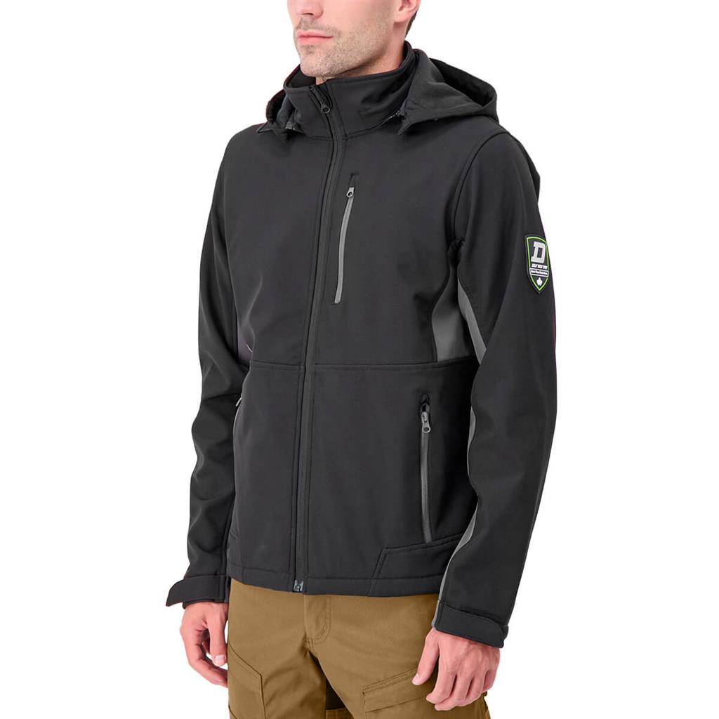 DuraDrive Men's FIGHTER GREEN LABEL Black and Grey Water Resistant Hooded Softshell Jacket