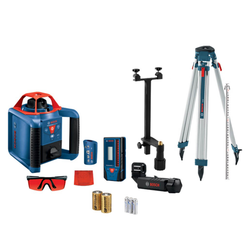 BOSCH GRL900-20HVK REVOLVE900 1,000 ft. Red Line Self-Leveling Horizontal/Vertical Rotary Laser Kit with Tripod, Leveling Rod and Remote (14-pieces) 