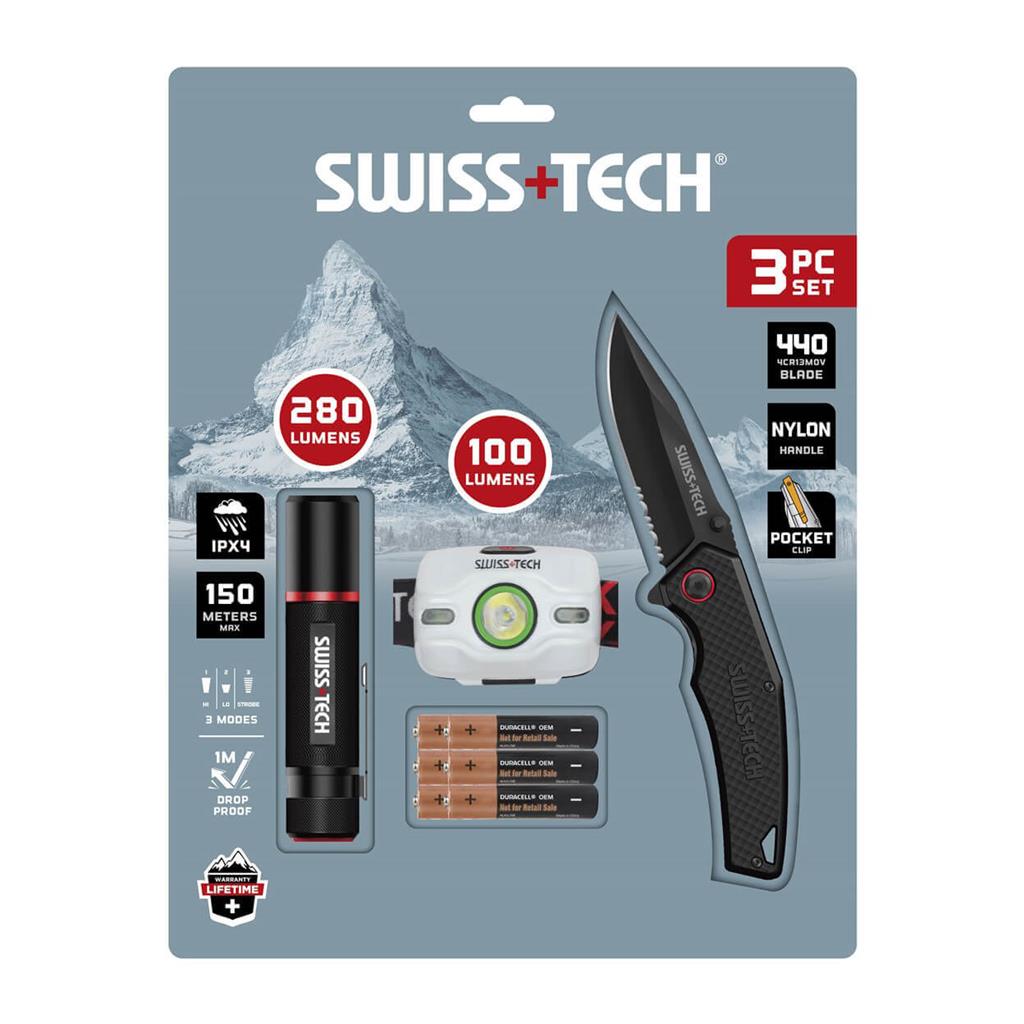 SWISS+TECH ST001046 Knife and Flashlight Set (3-Piece)