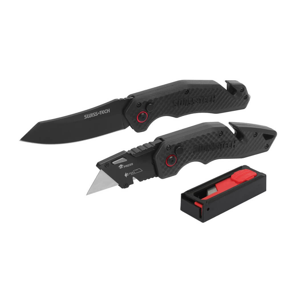 SWISS+TECH ST001053 Black Fast Opening Knife Set (3-Piece)