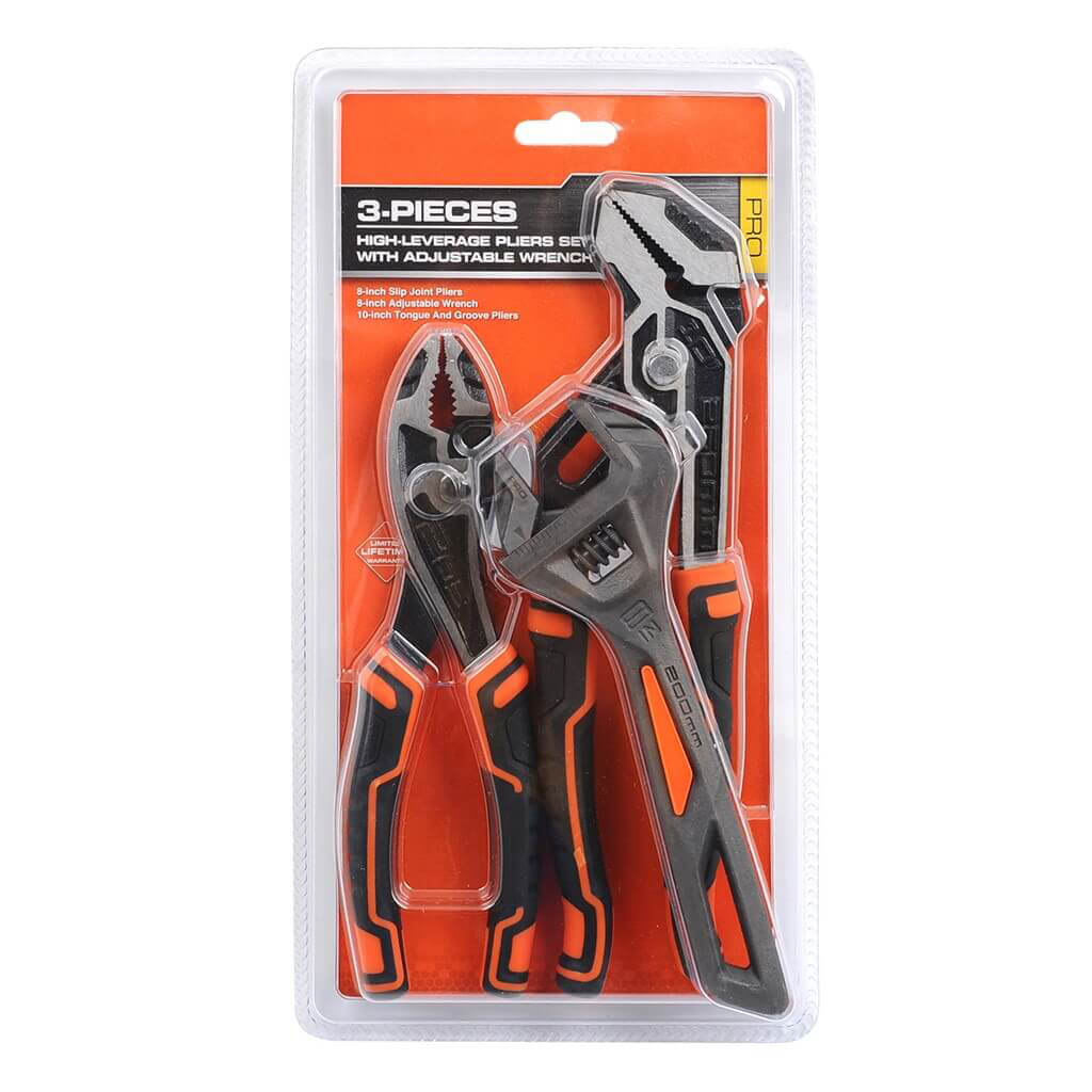 VANQUISH 3196 8 in. & 10 in. High Leverage Pliers Set with 8 in. Adjustable Wrench (3-Piece)