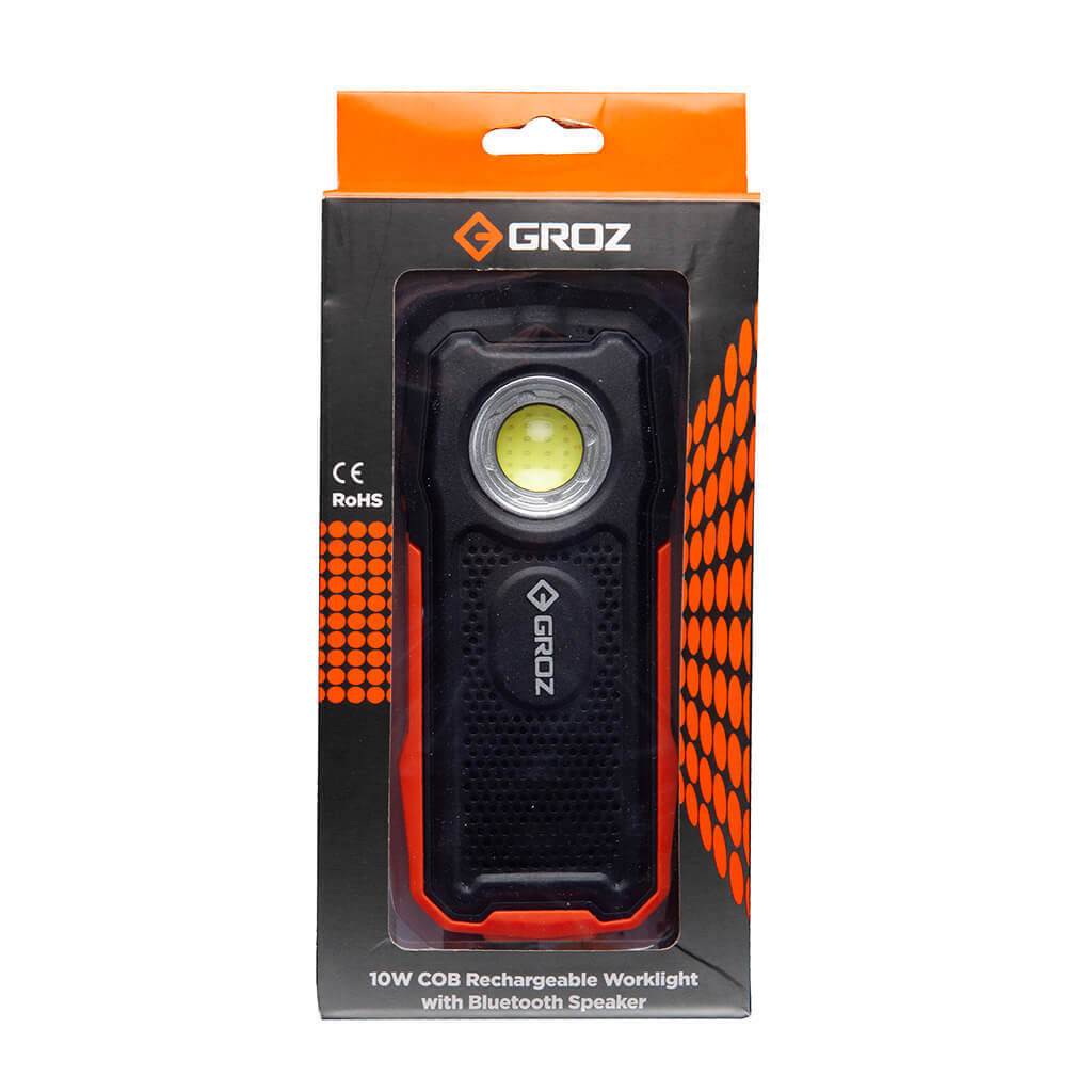  GROZ 397 500-Lumen Dual Use Rechargeable Handheld COB Worklight With Bluetooth Speaker