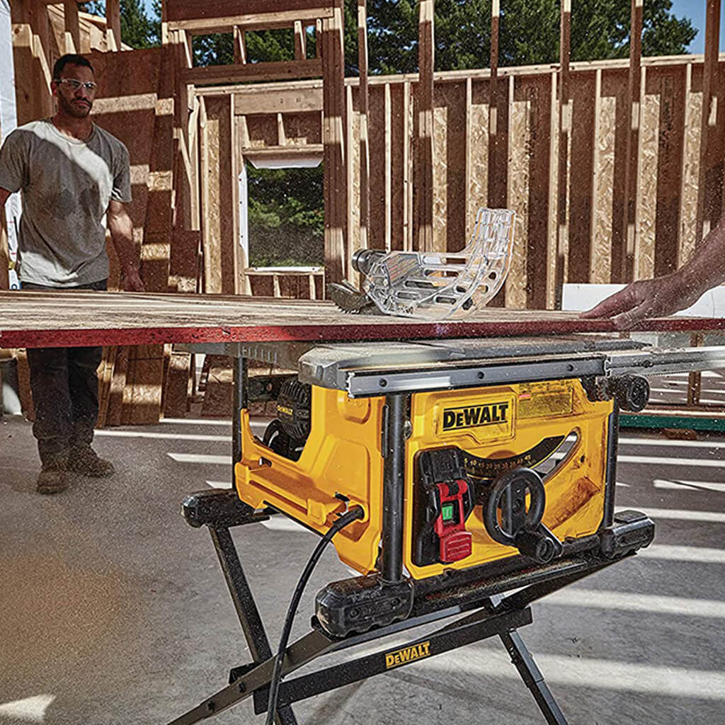 DEWALT DWE7485+DW7451+DWA181440 8-1/4 in. Compact Jobsite Table Saw with Stand and Blade