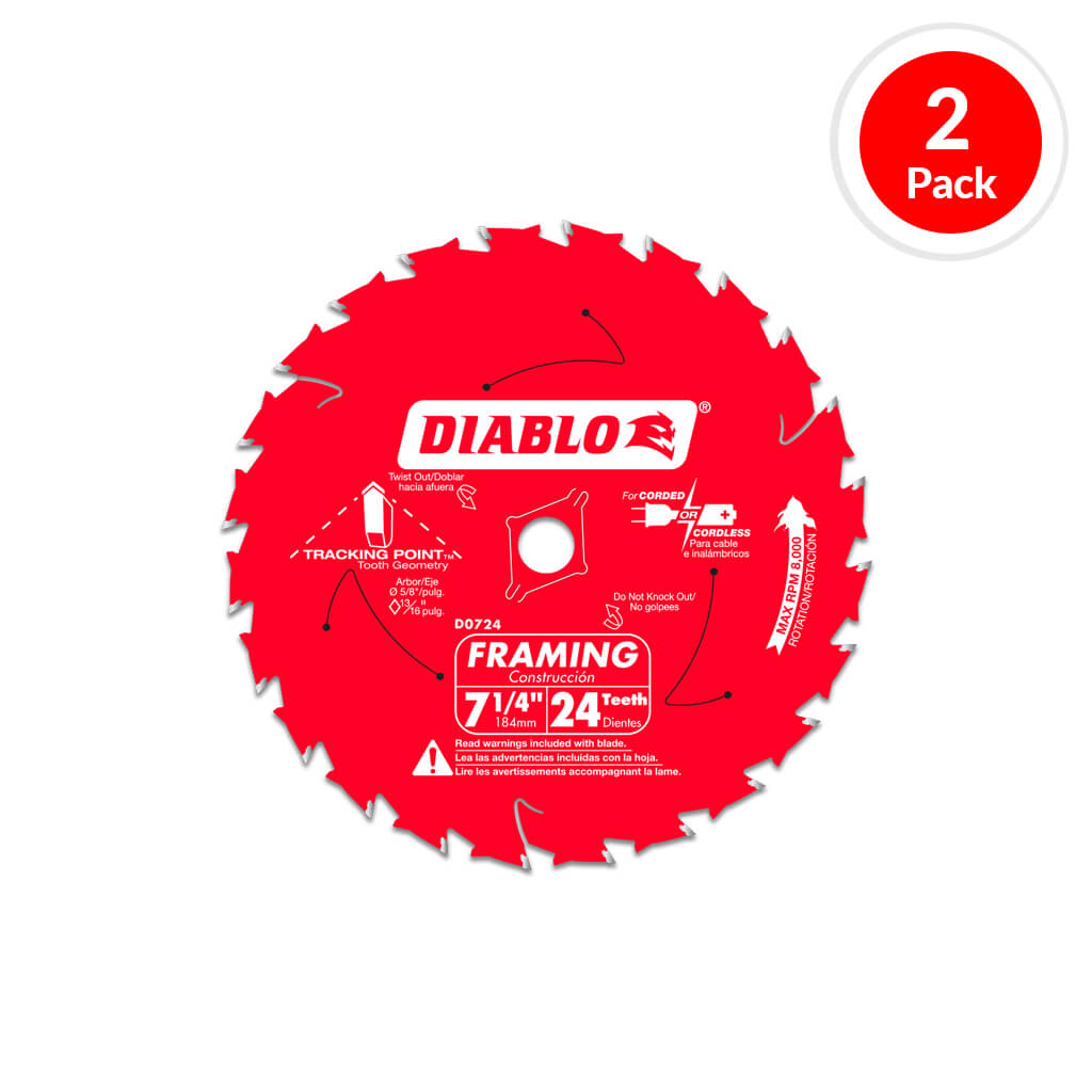 Freud Diablo D0724PX 7-1/4 in. 24-Tooth Wood Framing Saw Blade (2-Pack)