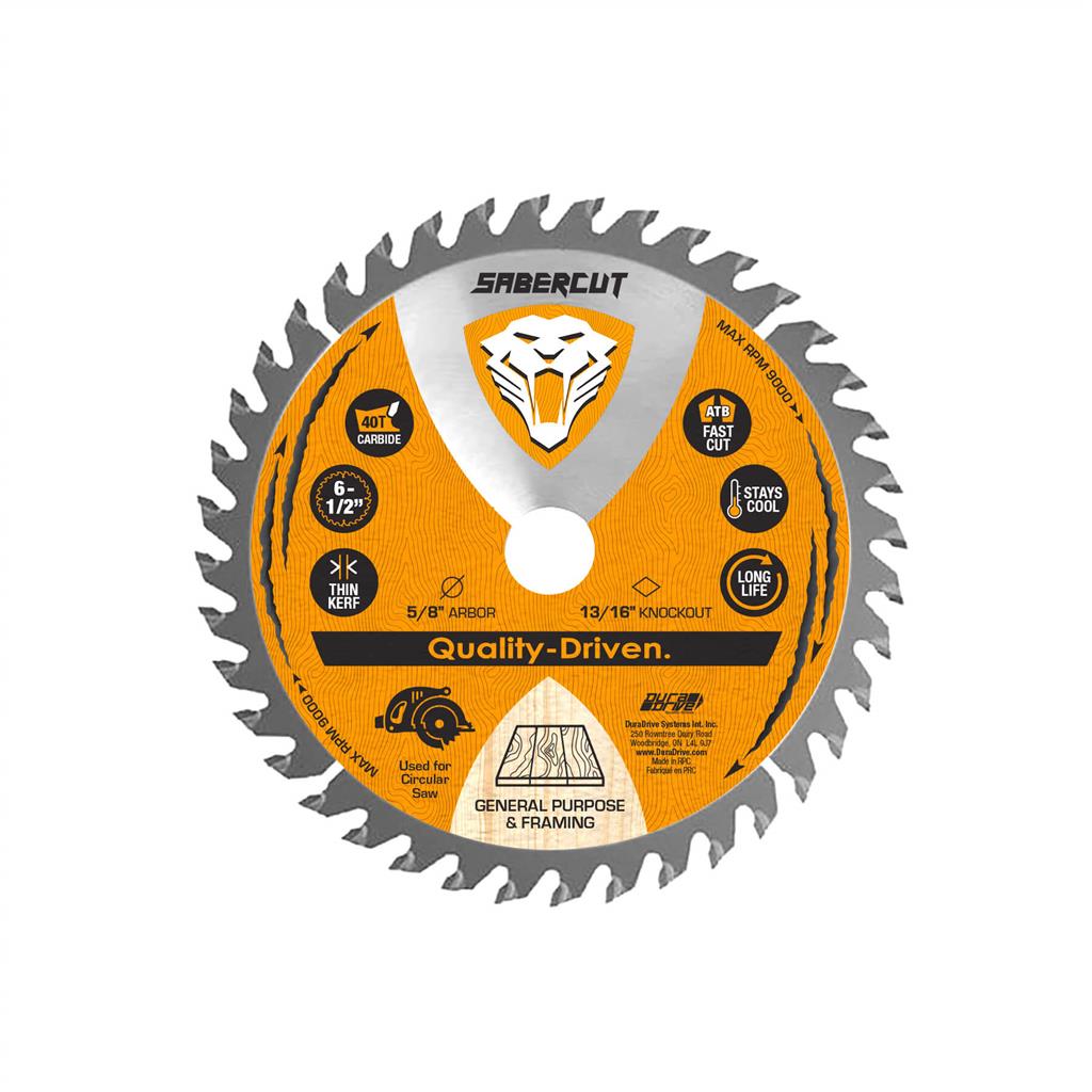 SABERCUT 6-1/2 in. x 40 Tooth Carbide Tipped Finish Trim Wood Cutting Saw Blade