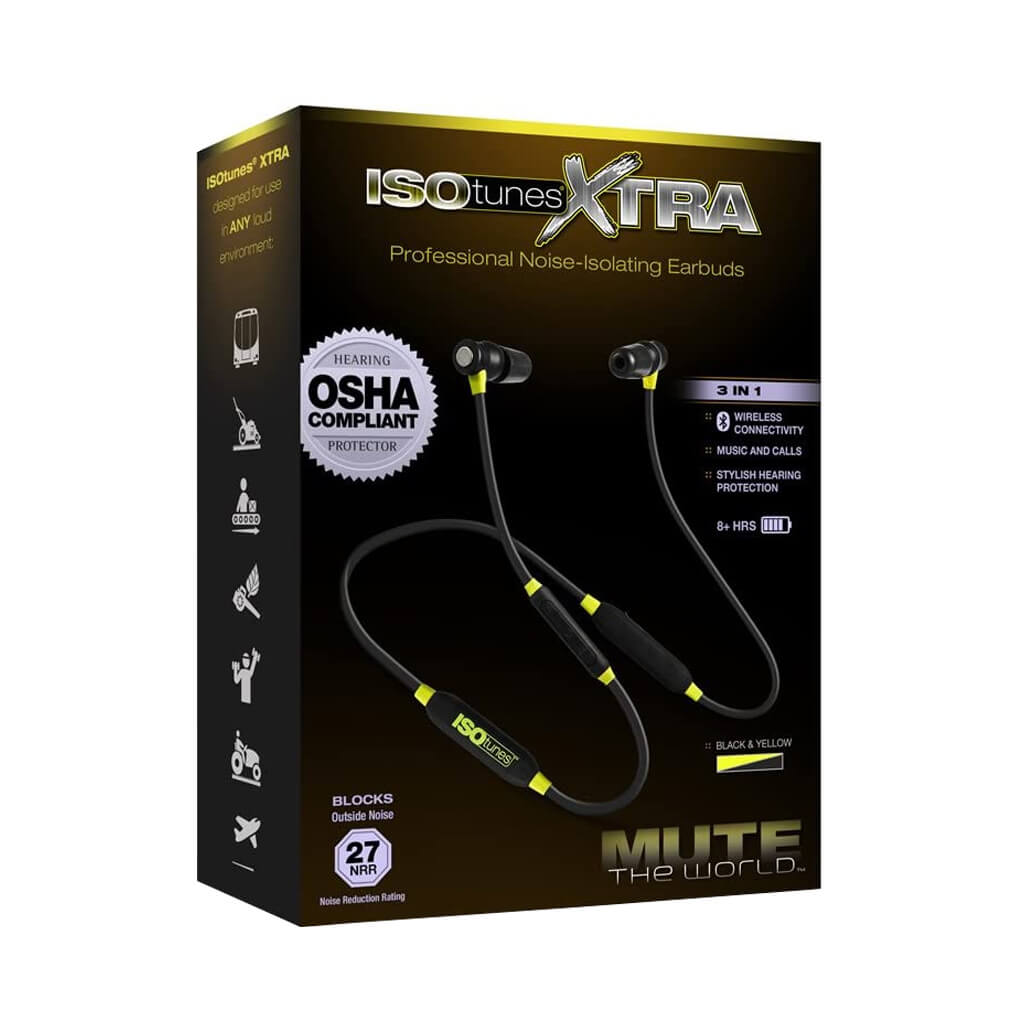 ISOtunes IT-02 XTRA Yellow Black 27 dB NRR Bluetooth Noise-Isolating Earbuds