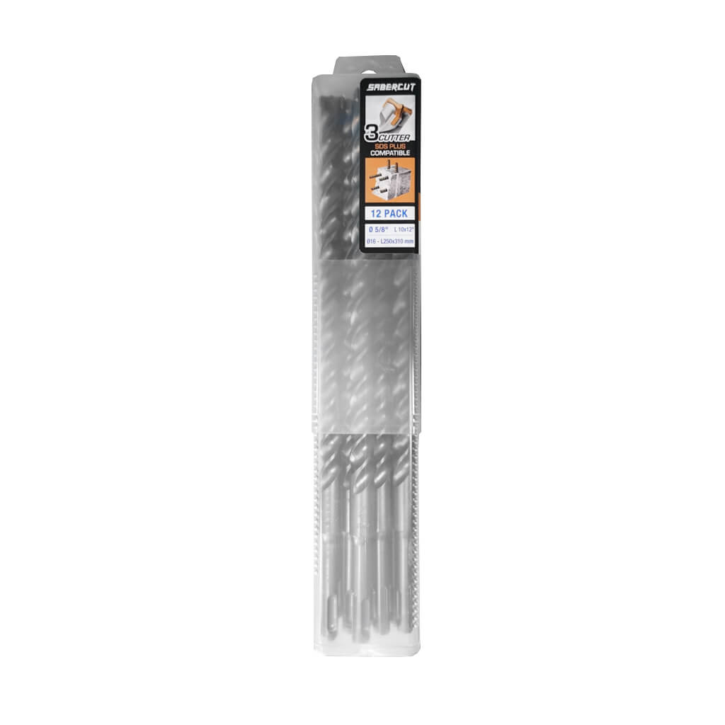 SABERCUT 5/8 in. x 12 in. SDS PLUS 3-Cutter Carbide Tip Concrete & Rebar Drill Bit (12-Pack)