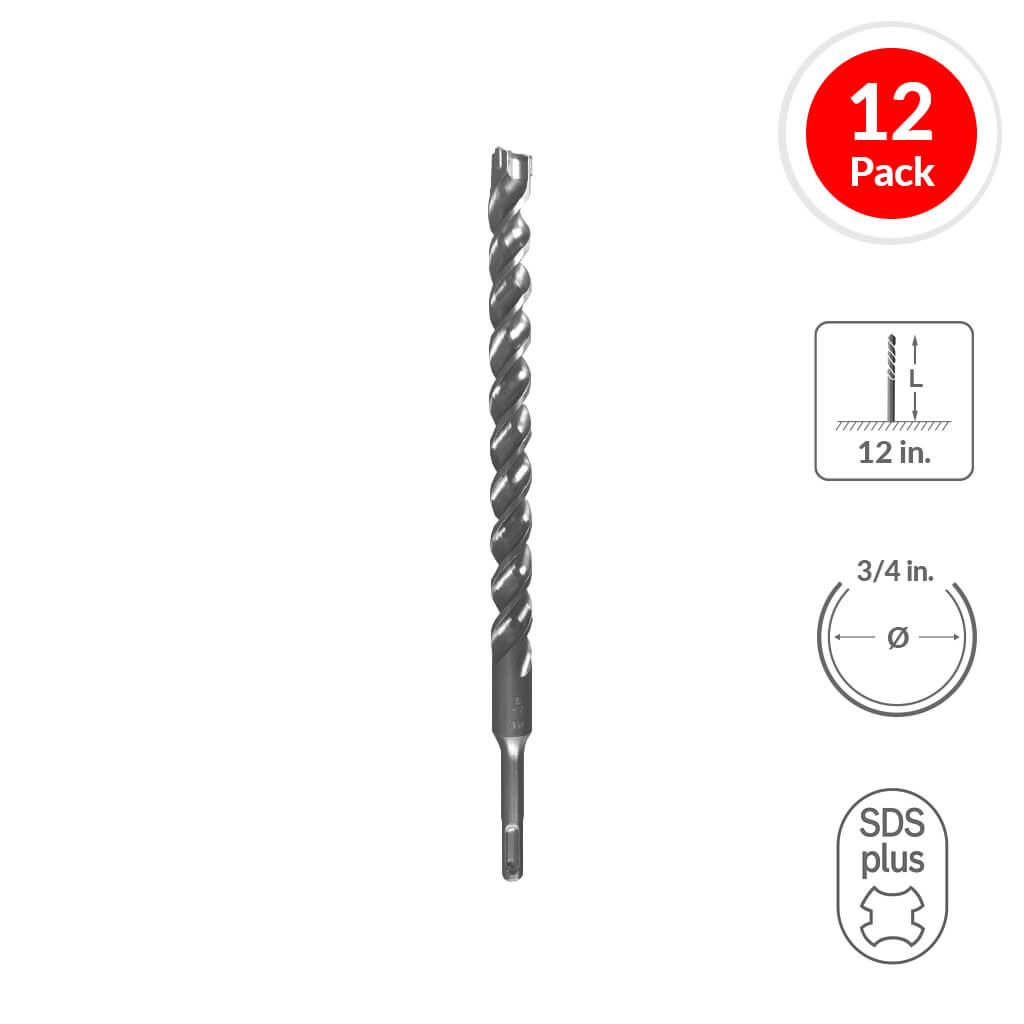 SABERCUT 3/4 in. x 12 in. SDS PLUS 3-Cutter Carbide Tip Concrete & Rebar Drill Bit (12-Pack)