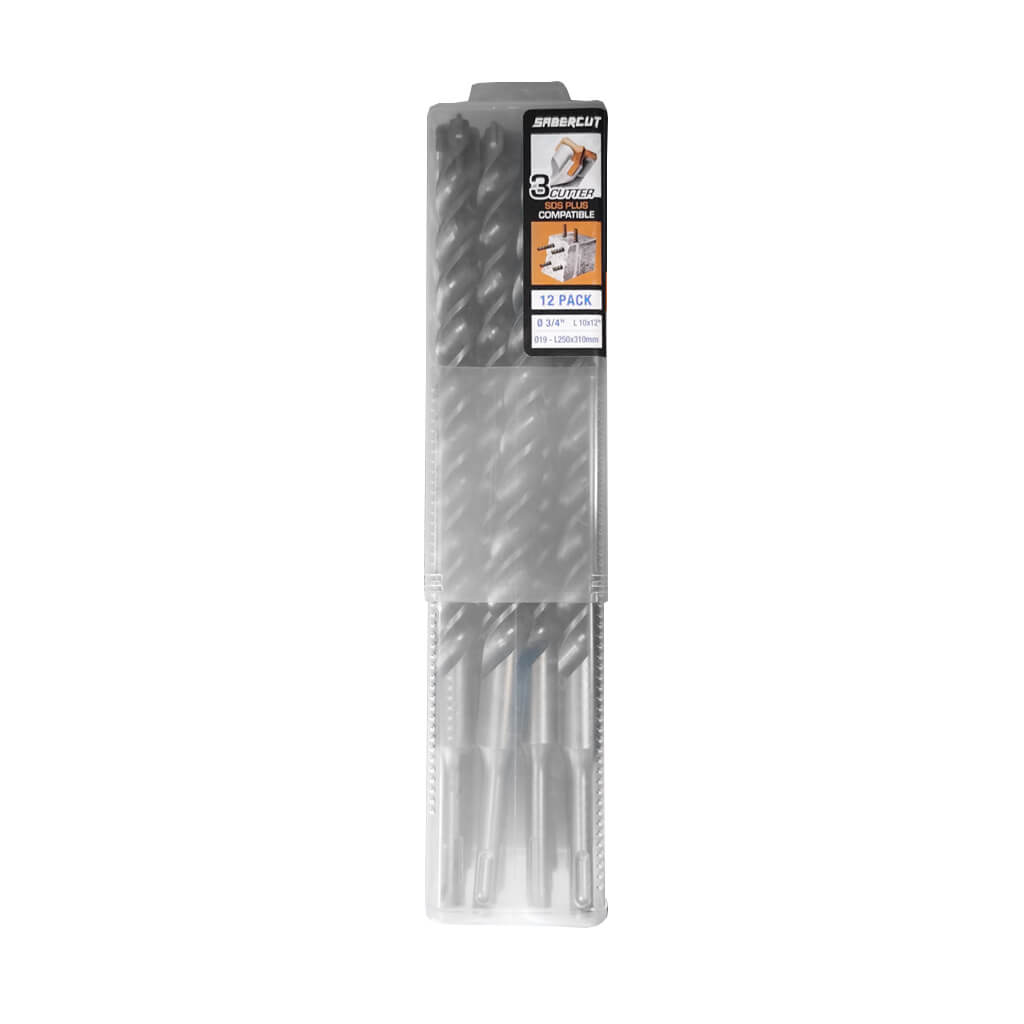 SABERCUT 3/4 in. x 12 in. SDS PLUS 3-Cutter Carbide Tip Concrete & Rebar Drill Bit (12-Pack)