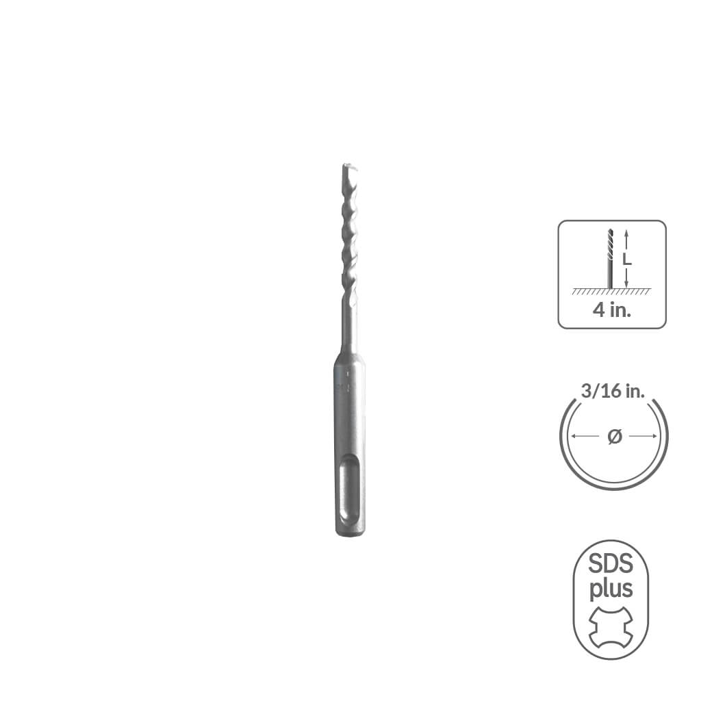 SABERCUT  3/16 in. x 4 in. SDS PLUS 2-Cutter Carbide Tip Concrete Drill Bit