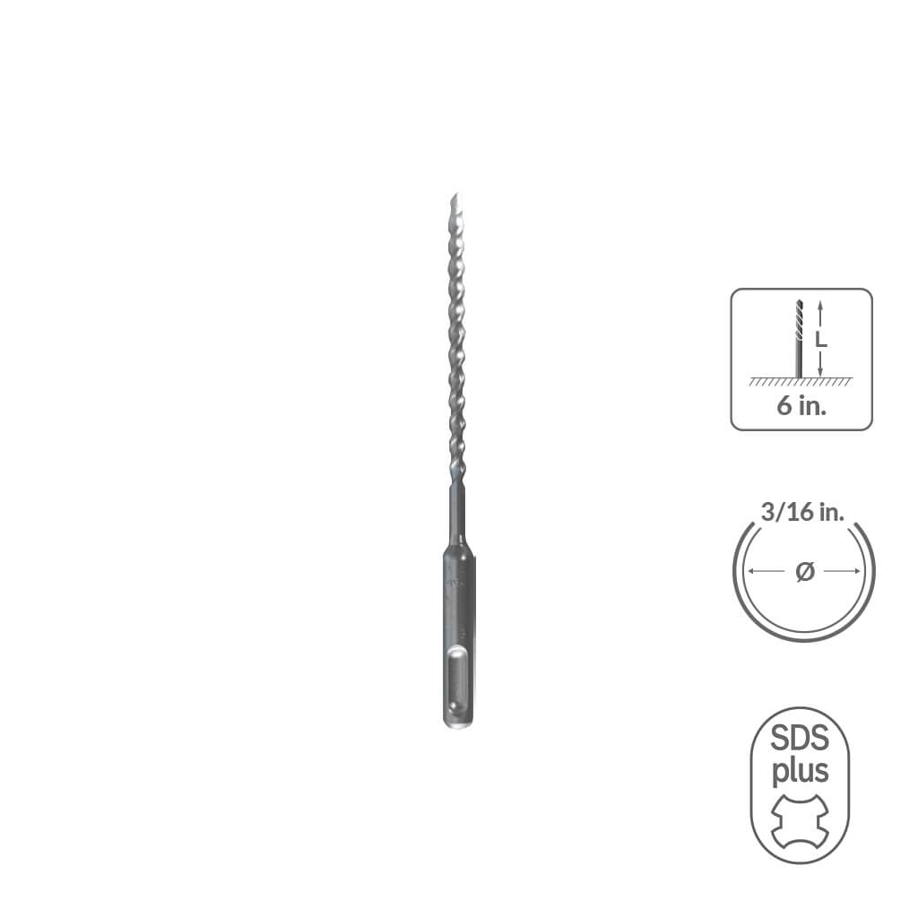 SABERCUT  3/16 in. x 6 in. SDS PLUS 2-Cutter Carbide Tip Concrete Drill Bit