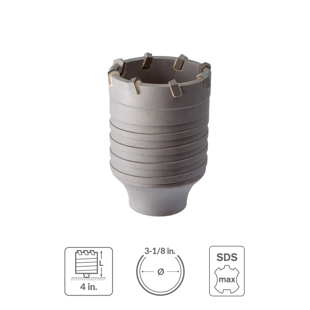 SABERCUT 3-1/8 in. x 4 in. SDS MAX Carbide Core Bit Cup (Part 1 of 3)