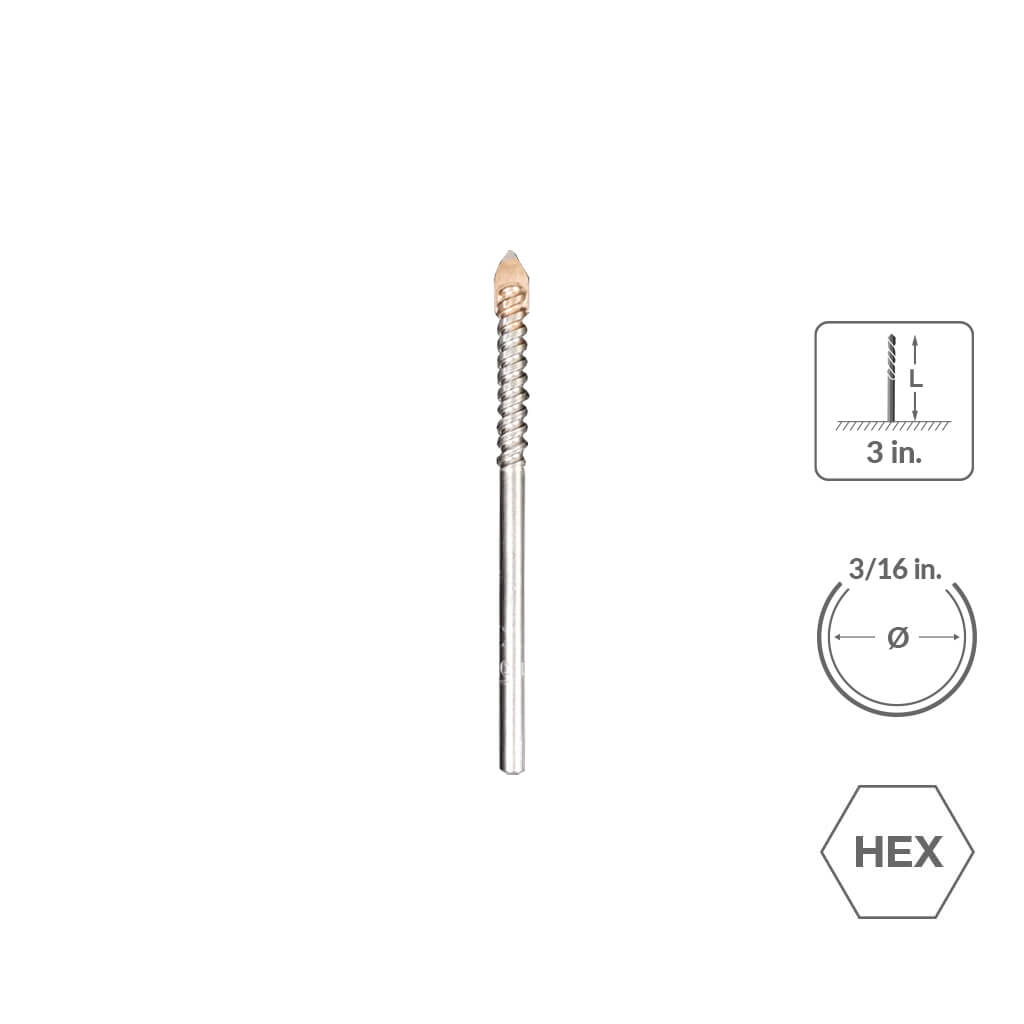 SABERCUT 3/16 in. x 3 in. 4-Cutter Glass and Tile Drill Bit