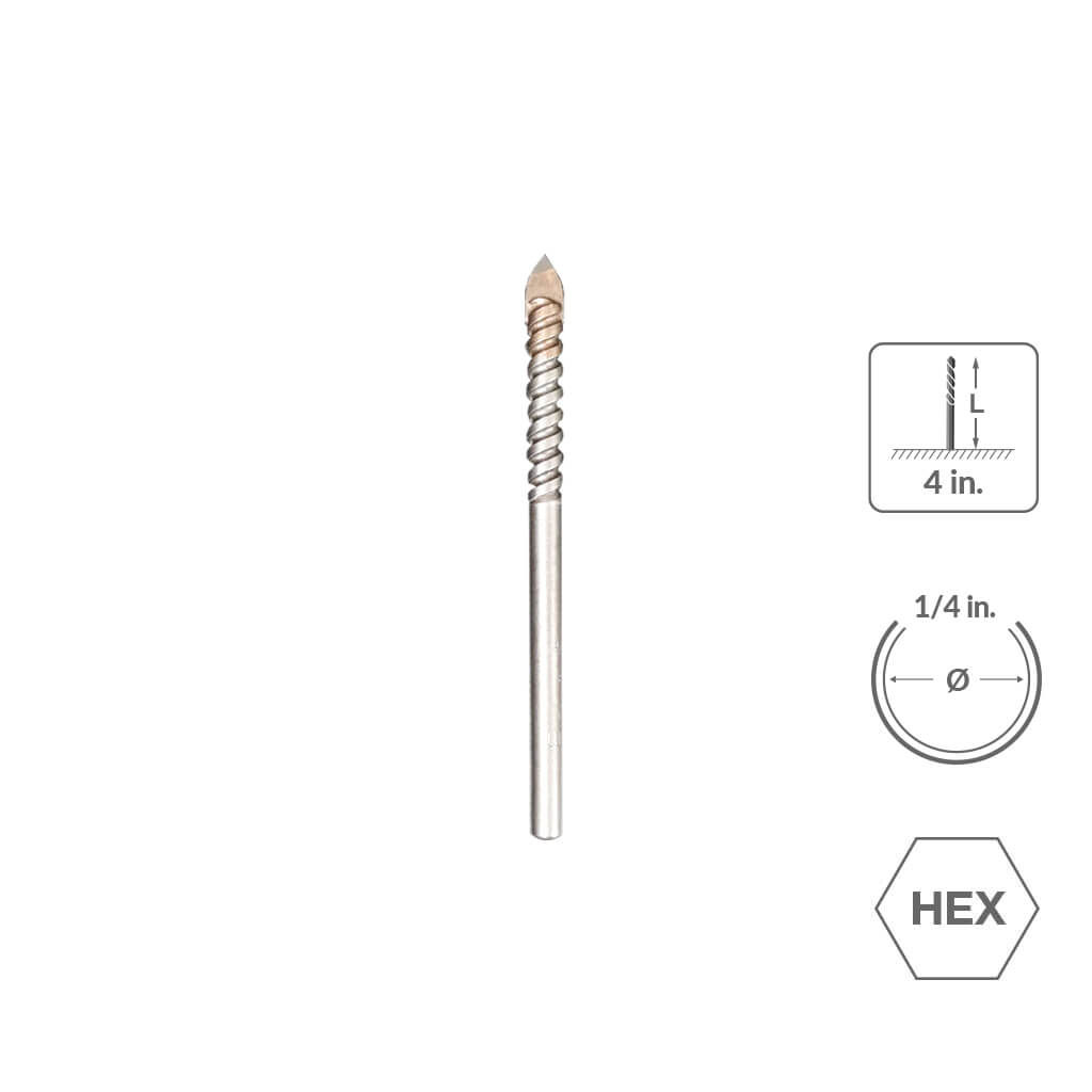 SABERCUT 1/4 in. x 4 in. 4-Cutter Glass and Tile Drill Bit