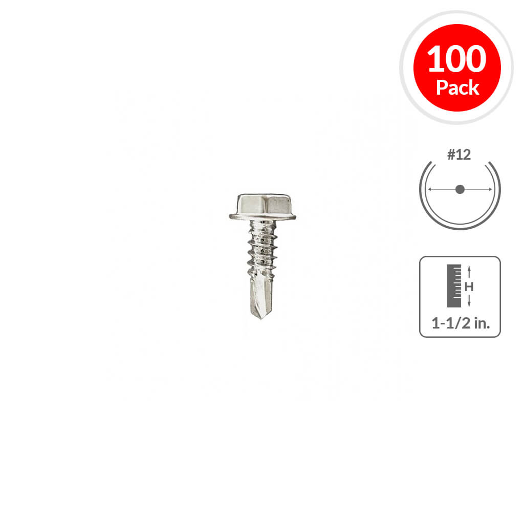 H Paulin 232-088 #12 x 1-1/2 in. Zinc Plated Hex Washer Head Self-Drilling Tek Screw (100-Pack)