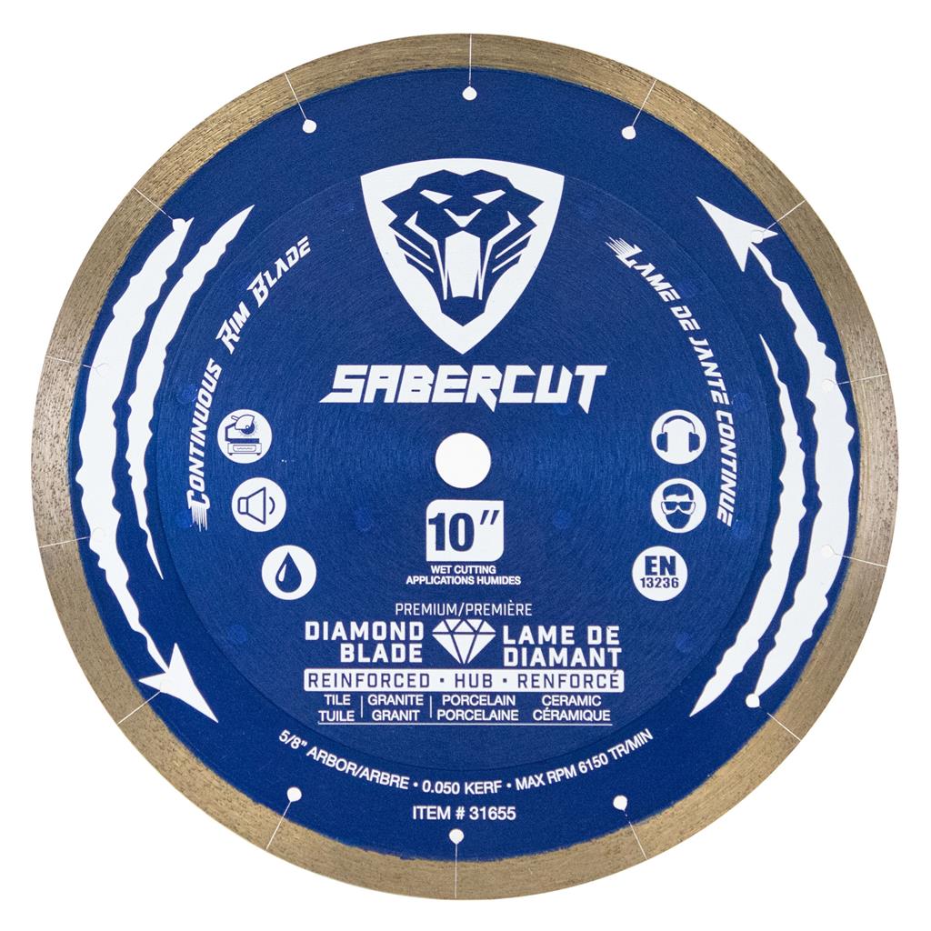 SABERCUT 10 in. Silent Reinforced Hub Tile, Porcelain & Granite Continuous Diamond Blade 