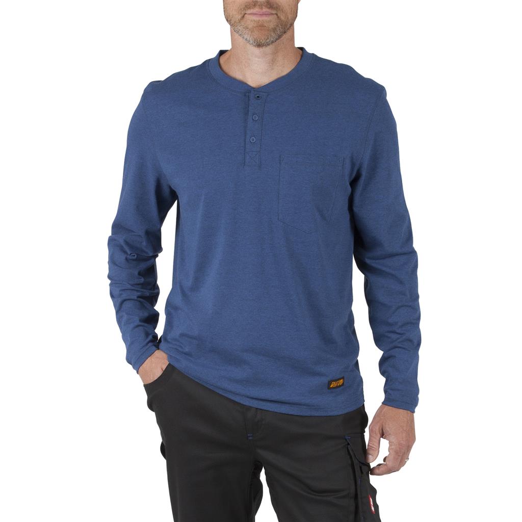 DURADRIVE LINK L/S HENLEY SHIRT WITH CHEST POCKET - BLUE OR HEATHER GREY