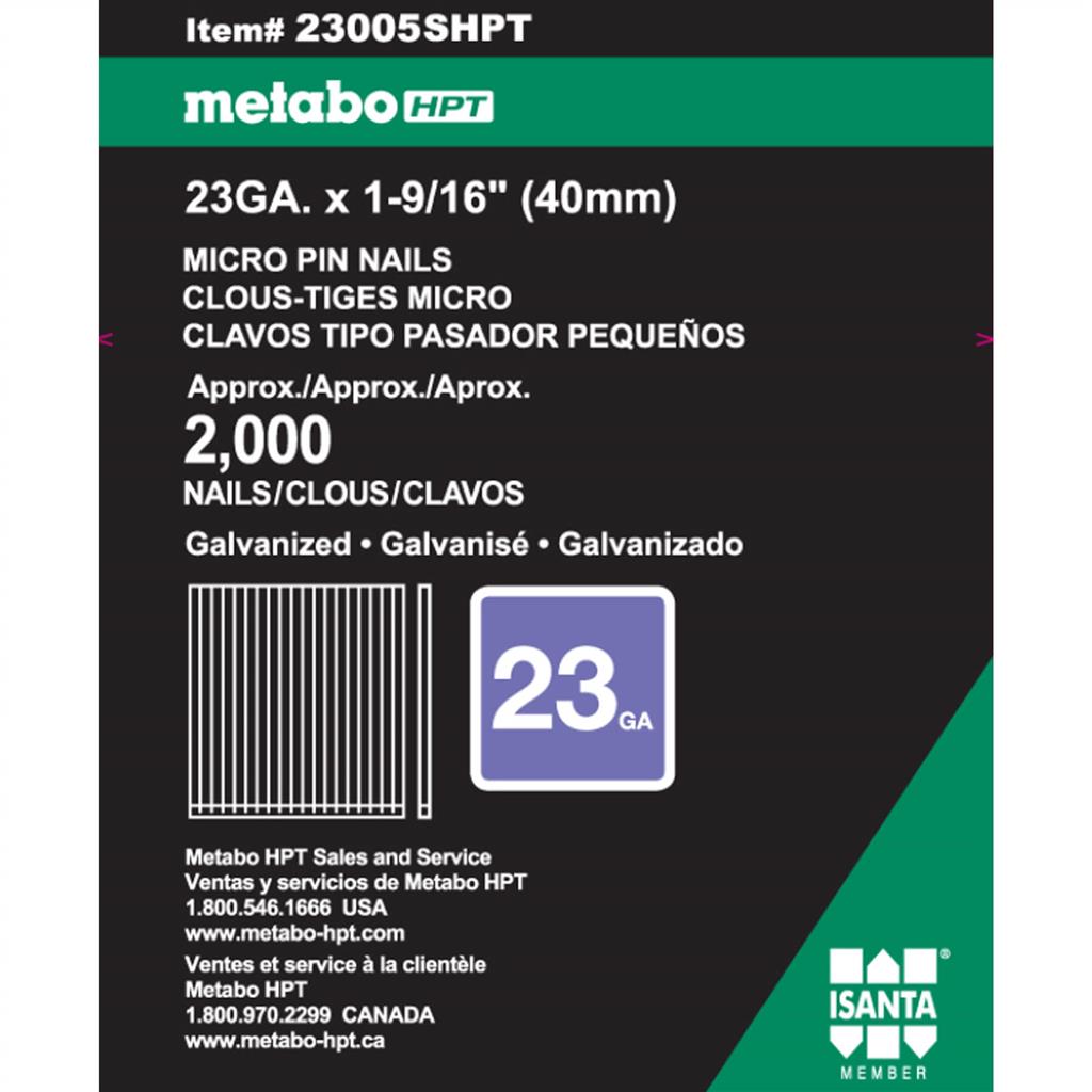 Metabo HPT 23005SHPT 1-9/16 in. 23-Gauge Galvanized Headless Micro Pin Nails (2,000-Pack)