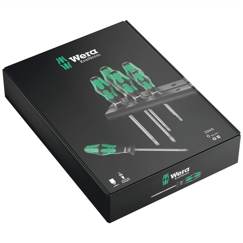 Wera 05105650001 334/6 Kraftform Plus Screwdriver Set with Rack (6-Piece)