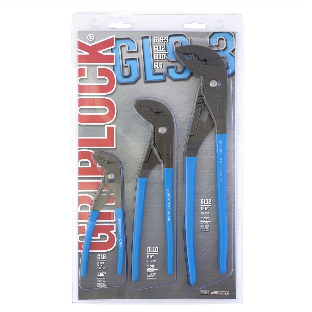 CHANNELLOCK GLS-3 GRIPLOCK Tongue and Groove Pliers Set (3-Piece)