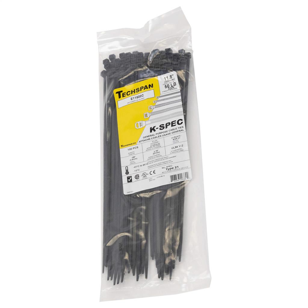 E11500C 11 in. 50 lb. UV Black General Purpose Cable Ties (100-Pack)