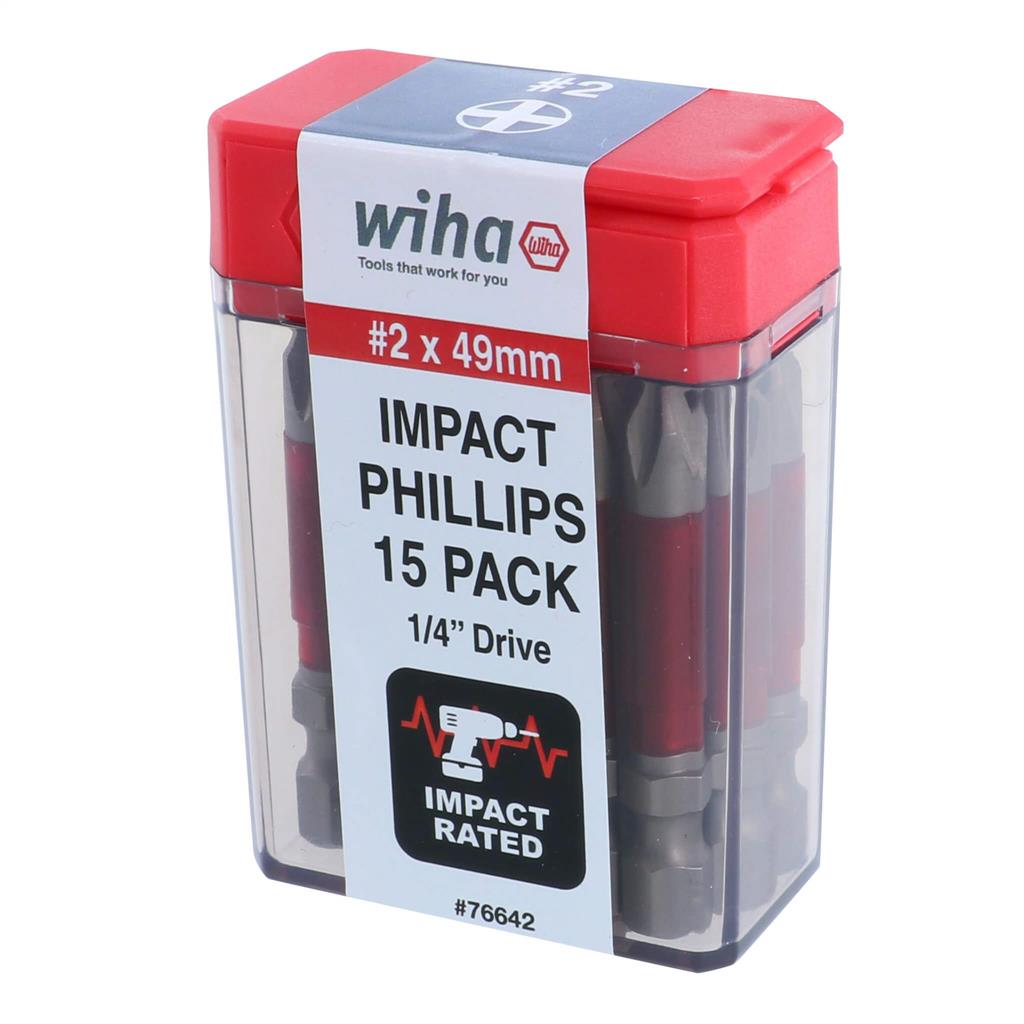 Wiha 76642 #2 x 49 mm Phillips Drive Terminator Impact Power Bit (15-Pack)