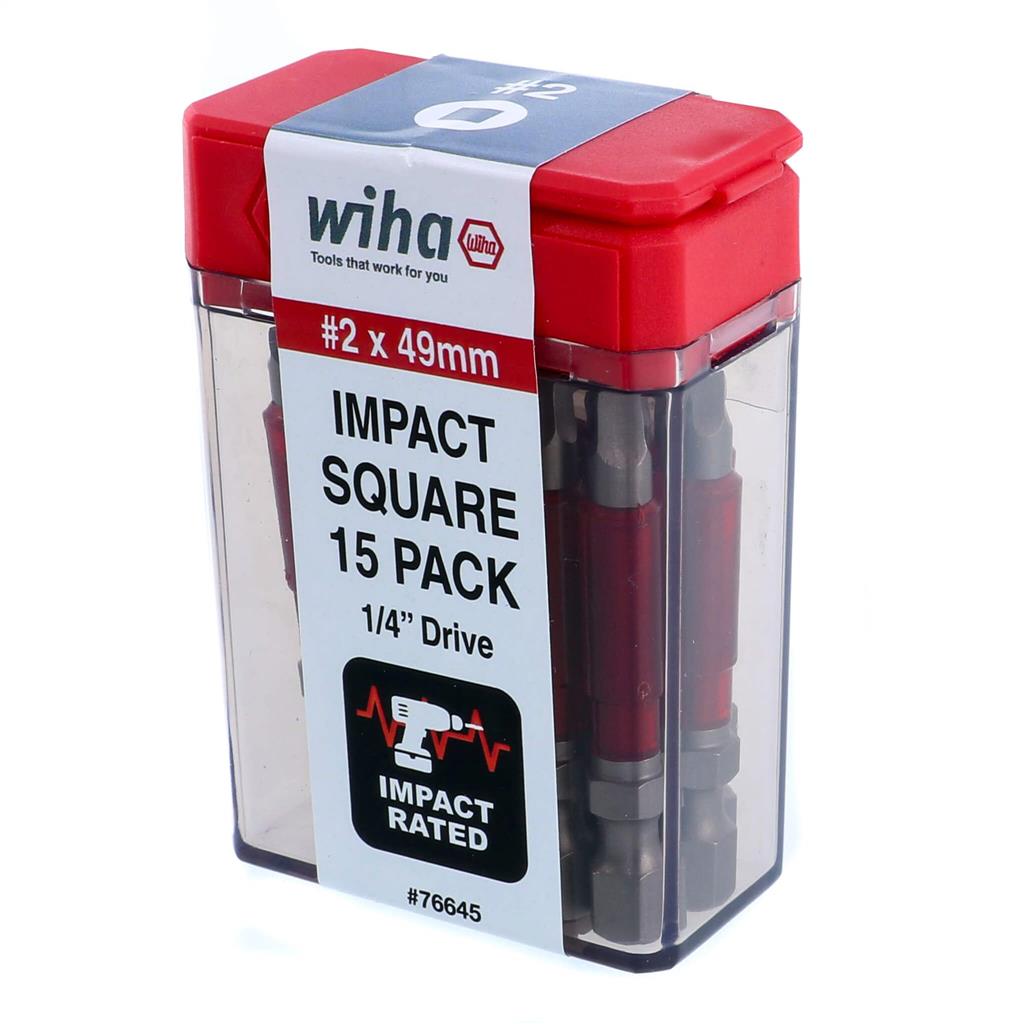 Wiha 76645 #2 x 49 mm Square Drive Terminator Impact Power Bit (15-Pack)