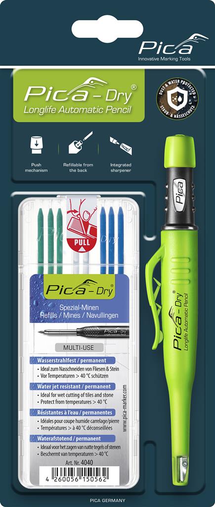 PICA Dry Longlife Automatic Pencil and Refill Bundle (Green/White/Blue)