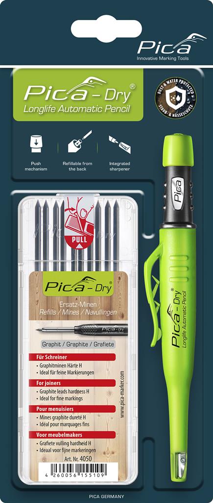 PICA Dry Longlife Automatic Pencil and Refill Bundle For Joiners (Graphite)