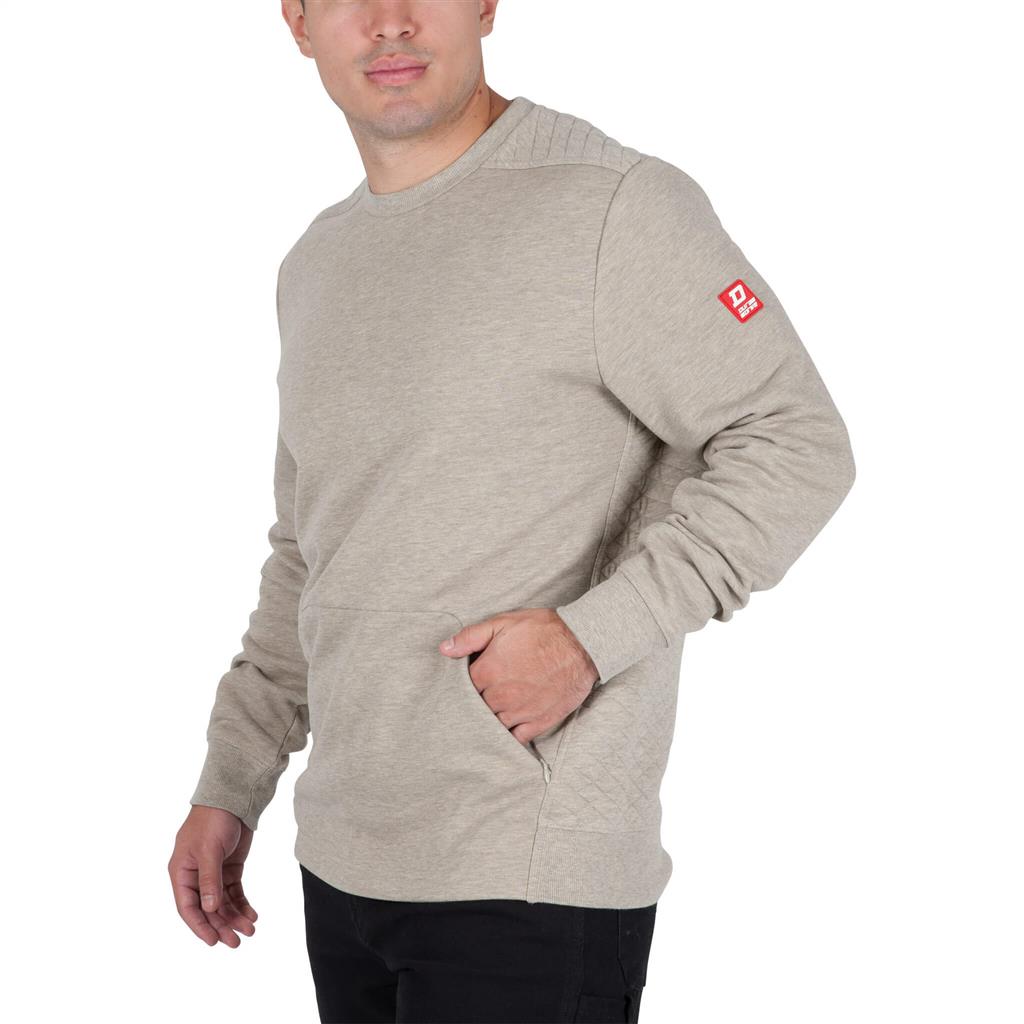 DuraDrive Red Label Men's WEEKEND Heather Khaki Inside Brushed Quilted Thermal Crew Neck Long Sleeves Sweatshirt