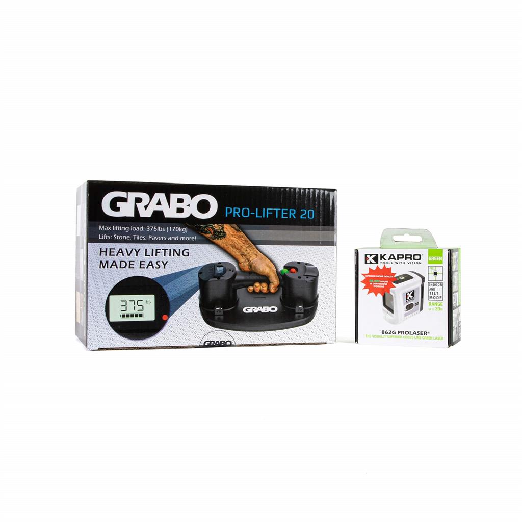 GRABO DIGITAL LIFTER & KAPRO 862G GREEN PRO CROSS LINE LASER 2PC KIT