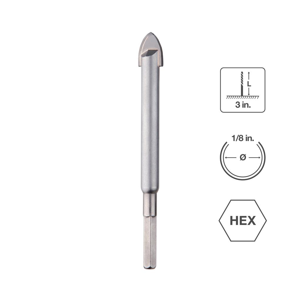 Sabercut Carbide-Tipped Hard Stone & Tile Drill Bit 1/8" X 3"