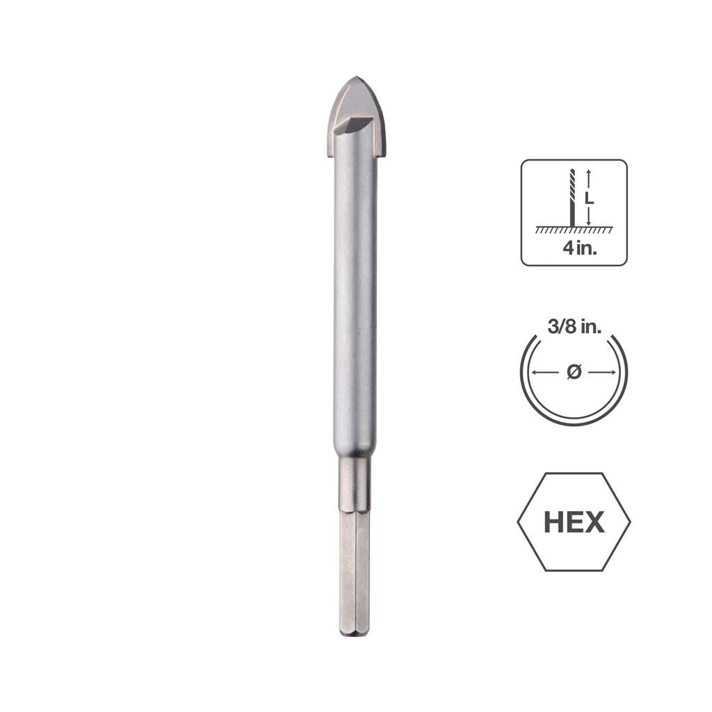 Sabercut Carbide-Tipped Hard Stone & Tile Drill Bit 3/8" X 4"