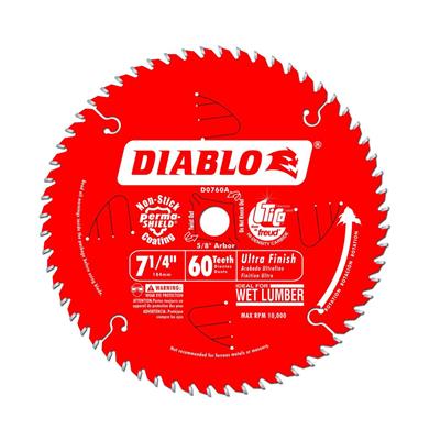 Freud Diablo D0760A 7-1/4 in. 60-Tooth High Density Carbide Tipped Ultra Finish Wood Cutting Saw Blade