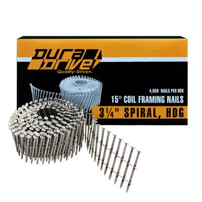 DuraDrive 3-1/4 in. x 0.120 in. 15-Degree Angled Hot-Dipped Galvanized Spiral Shank Coil Framing Nails (4,050-Box)