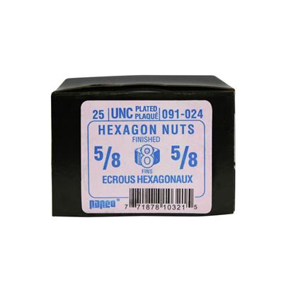 Papco 5/8 in. Grade-8 Zinc Plated Hexagon Nuts (25-Pack)