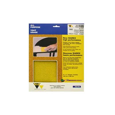 SIA 42487 Blue Line 9 in. x 11 in. 100-Grit Medium High Performance Sandpaper (4-Sheet)