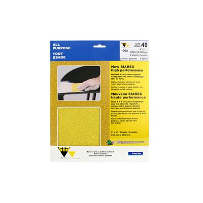 SIA 42494 Blue Line 9 in. x 11 in. 40-Grit Coarse High Performance Sandpaper (4-Sheet)