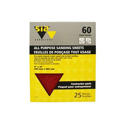 SIA 57450 9 in. x 11 in. 60-Grit Coarse Sandpaper Sheet (25-Sheet)