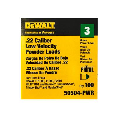 DEWALT 50504-PWR Green 0.22-Caliber Short Single Low Velocity Power Load Shots (100-Pack)