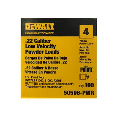 DEWALT 50506-PWR Yellow 0.22-Caliber Short Single Low Velocity Power Load Shots (100-Pack)