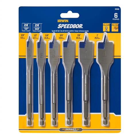 IRWIN 88886 Speedbor Standard Length Blue Groove Point Spade Bit Set (6-Piece)