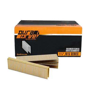 DuraDrive 1-1/4 in. x 7/16 in. Crown 16-Gauge N15 Series Yellow Varnish Galvanized Staples (10,000-Pack)